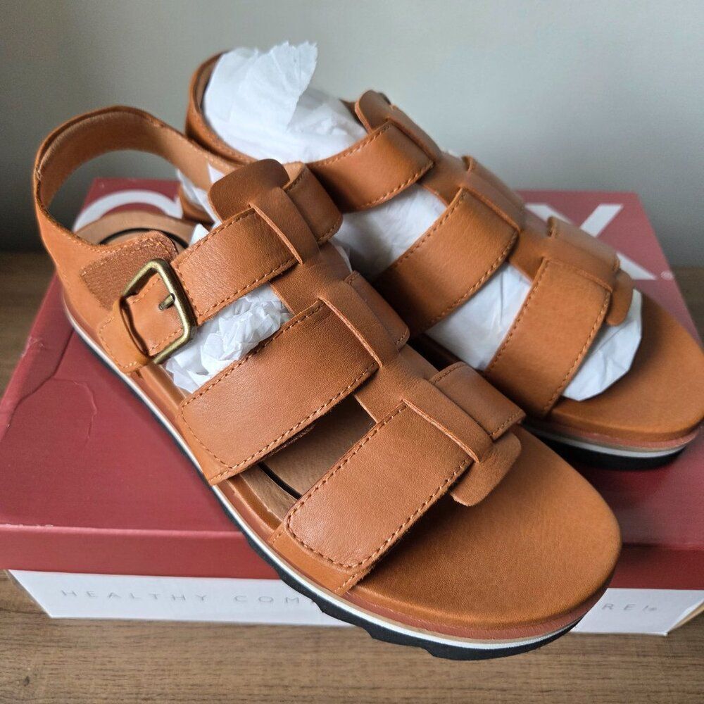 NEW IN BOX AETREX ROMY GINGER GENUINE LEATHER FISHERMAN SANDALS SIZE US 9-9.5